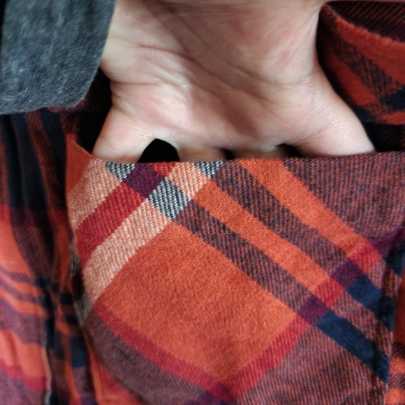 Plaid Zip-Up Jacket in Reddish Orange and Blue - Picture 5 of 8